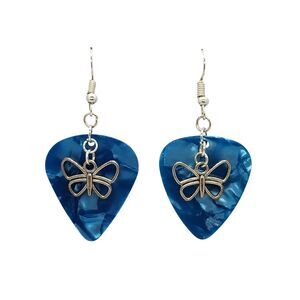 Open Style Butterfly Charm on Guitar Pick Earrings - Choose Color